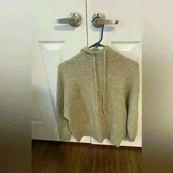 Calia Neutral Beige Ribbed Sweater Knit Hooded Pullover - Picture 1 of 9